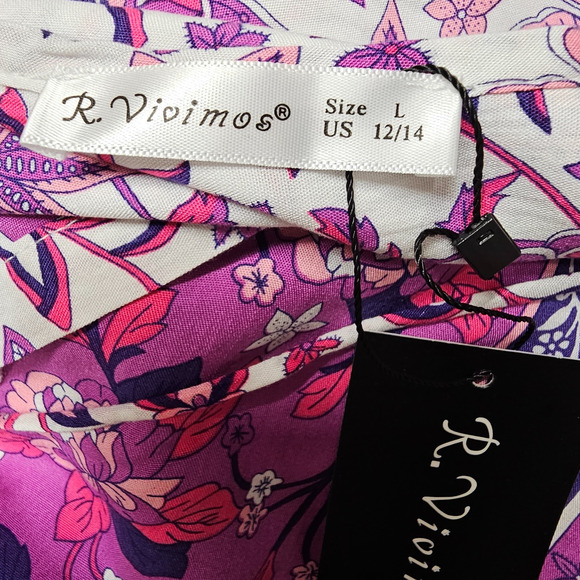 R.vivimos magenta Floral Dress long sleeve Women's size L - Picture 7 of 8